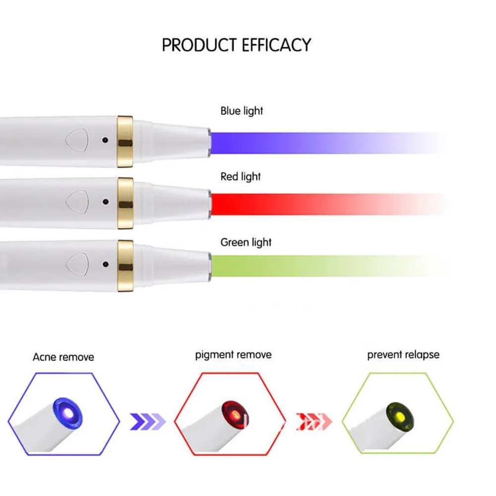 Дропшиппинг, три цвета, светильник, терапия акне, лазерная ручка, лечение лица, очиститель прыщей, средство для удаления черных точек, медицинское устройство для красоты