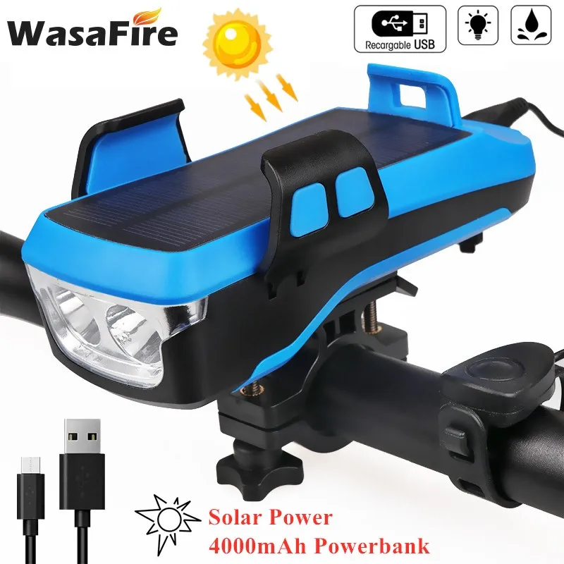 Upgraded Multifunction 4 in 1 Bicycle Light Solar Power USB Recharegable Bike Light 4000mAh Power Bank Cycling Phone Holder Horn Upgraded Multifunction 4 in 1 Bicycle Light Solar Power USB Recharegable Bike Light 4000mAh Power Bank Cycling Phone Holder Horn