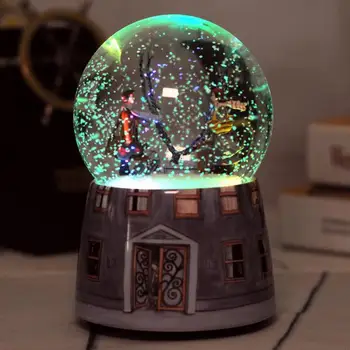 

Resin Music Box Crystal Ball Snow Globe Glass Lights Music Sequins Crafts With Snowflakes Home Desktop Decor Valentine Day Gift