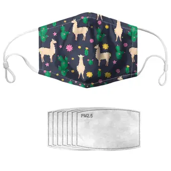 

NOISYDESIGNS Unisex Dustproof PM2.5 Mouth Half Face Mask With 7pcs Fliters Alpaca Animals Printing Washbale Reusable Cubrebocas