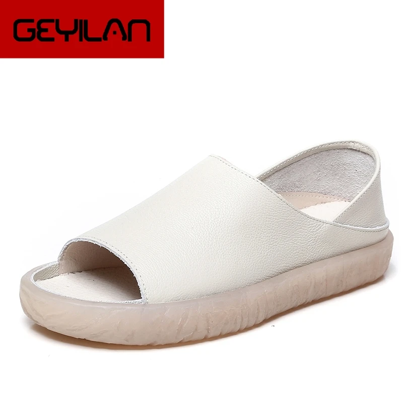 

Women's Sandals 2019 Summer Genuine Leather Handmade Ladies Shoe Leather Sandals Women Flats Retro Style Mother Shoes