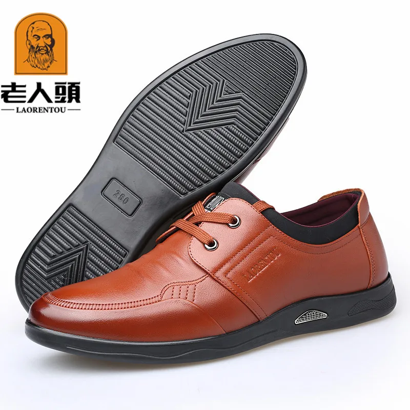 

LOTORY Men's Business Casual Shoes Spring New Style Black Genuine Leather Comfortable Wear-Resistant Men Shoes 118025