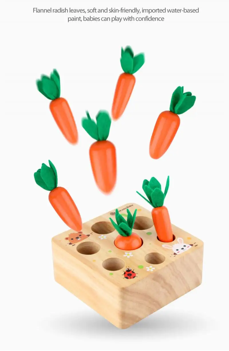Montessori Toy Wooden Toys Pulling Carrot Shape Matching Size Cognition Baby Toy Educational Toy For Children Kids Gift Dropship