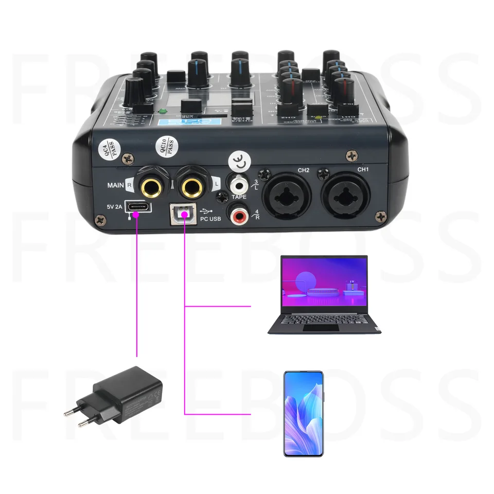 FREEBOSS 4 Channels Mixer Audio Mini 24Bit 192KHz Mixing