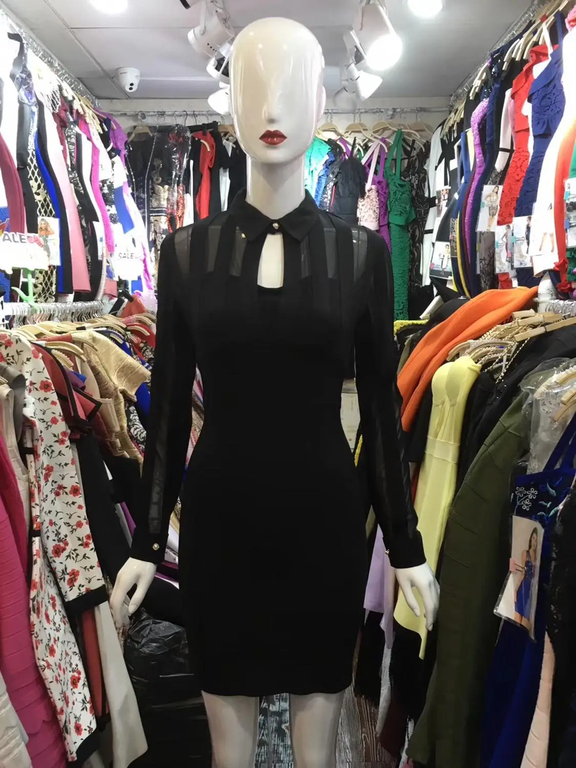 Модное Элегантное весеннее женское платье для вечеринки vestidos сексуальное черное облегающее Бандажное платье с отложным воротником и длинным рукавом