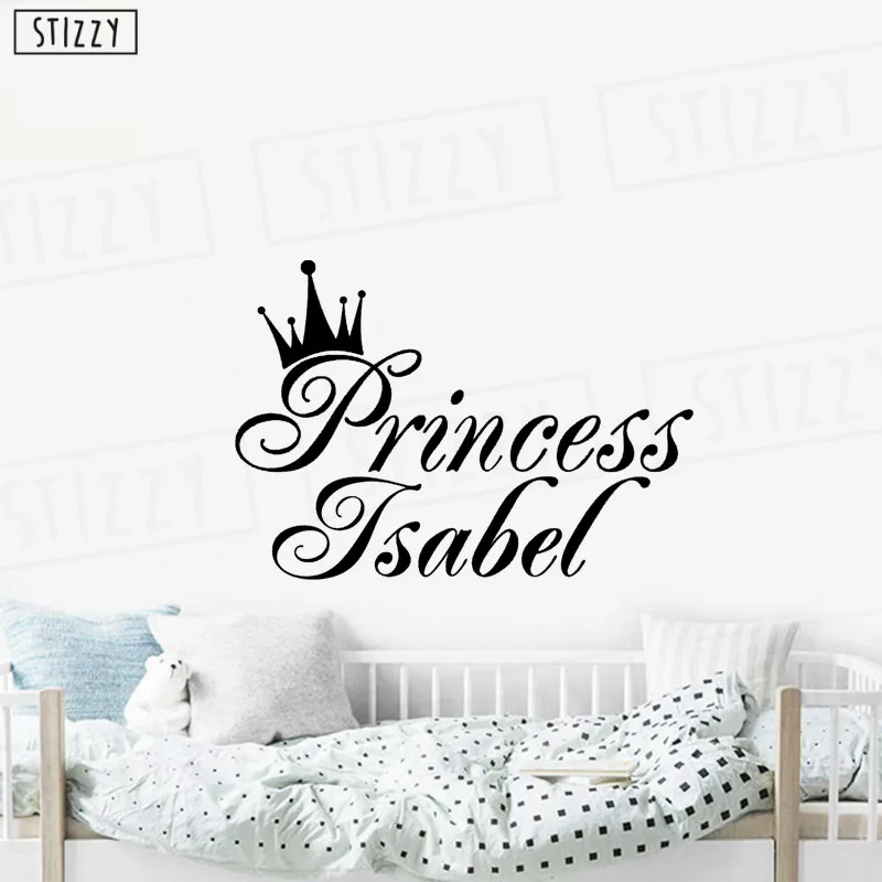 L822 Black Настенная Наклейка stizzy Baby Grils имя Виниловые наклейки на стену Корона принцесса персонализированный Декор Детская спальня плакат художественный дизайн Фреска D113 - Цвет: L822 Black