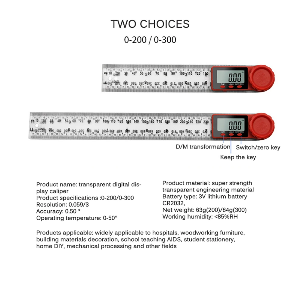 200 мм/300 мм Цифровой измеритель из нержавеющей стали, угломер, угломер, цифровая линейка, электронный Гониометр, угломер