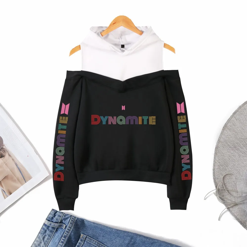 

Newly popular hoodie BTS new album DYNAMITE loose ladies off-shoulder hoodie fashion Harajuku women's plus size sweatshirt