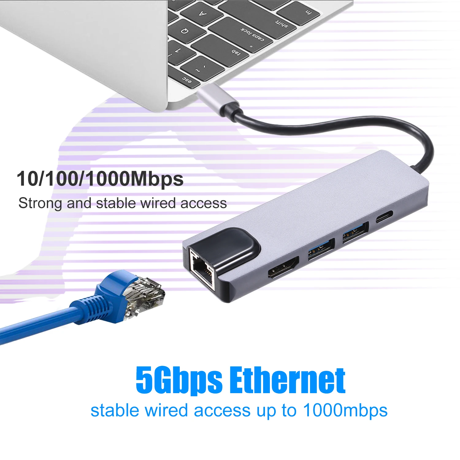 5 в 1 концентратор USB Type C Hdmi 4K USB C концентратор для Gigabit Ethernet Rj45 Lan адаптер для huawei MacBook Thunderbolt 3 USB-C зарядное устройство