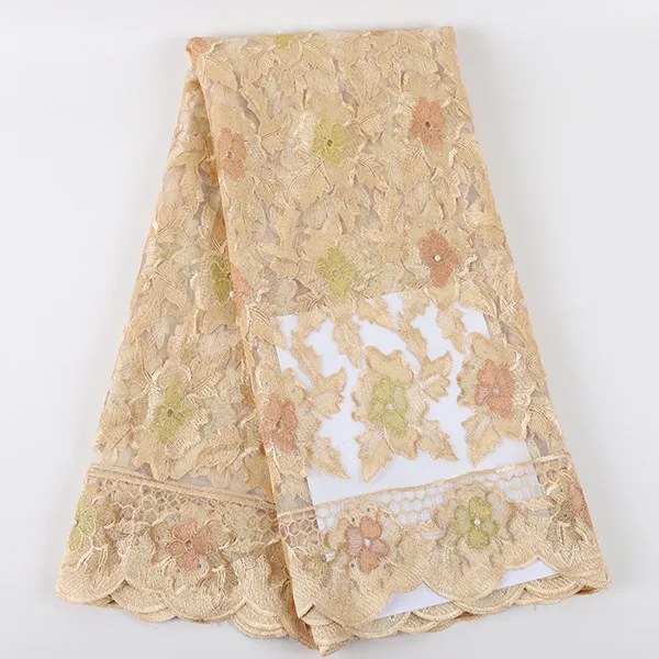 champnge Best Selling African Tulle Lace Fabrics With Stones Embroidery High Quality Nigerian Voile Lace Fabric With Beads DIY Dress - Цвет: champnge