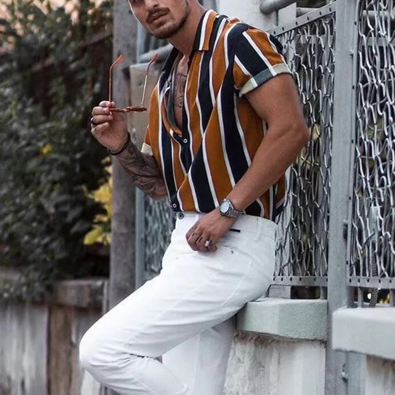 Для Мужчин's Повседневная рубашка Slim Fit Для мужчин осень Повседневное Рубашка в полоску с длинным рукавом торжественное платье рубашки мужской Костюмы