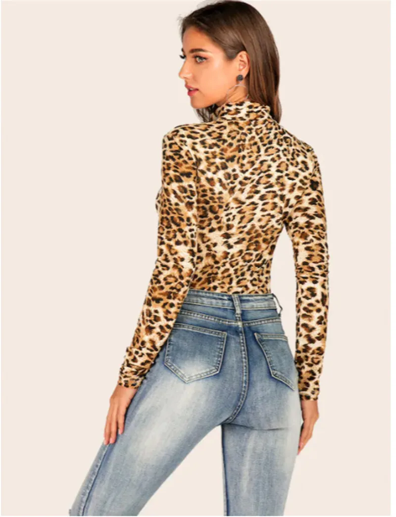Leopard Print Bodysuit Macaco Overals for Women Winter Body Sexy Outfits for Woman Korean Overalls Nova Fashion Knit Bodysuit