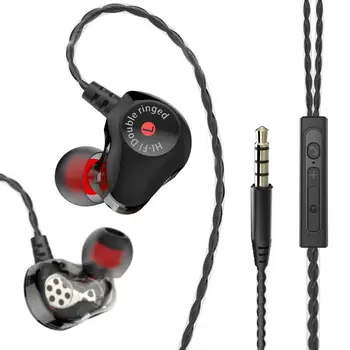 

D6 3.5mm In-ear Headphone Wired Earphones Sport Headphones Quad-core Double Moving Circle Subwoofer Bass Stereo Headset
