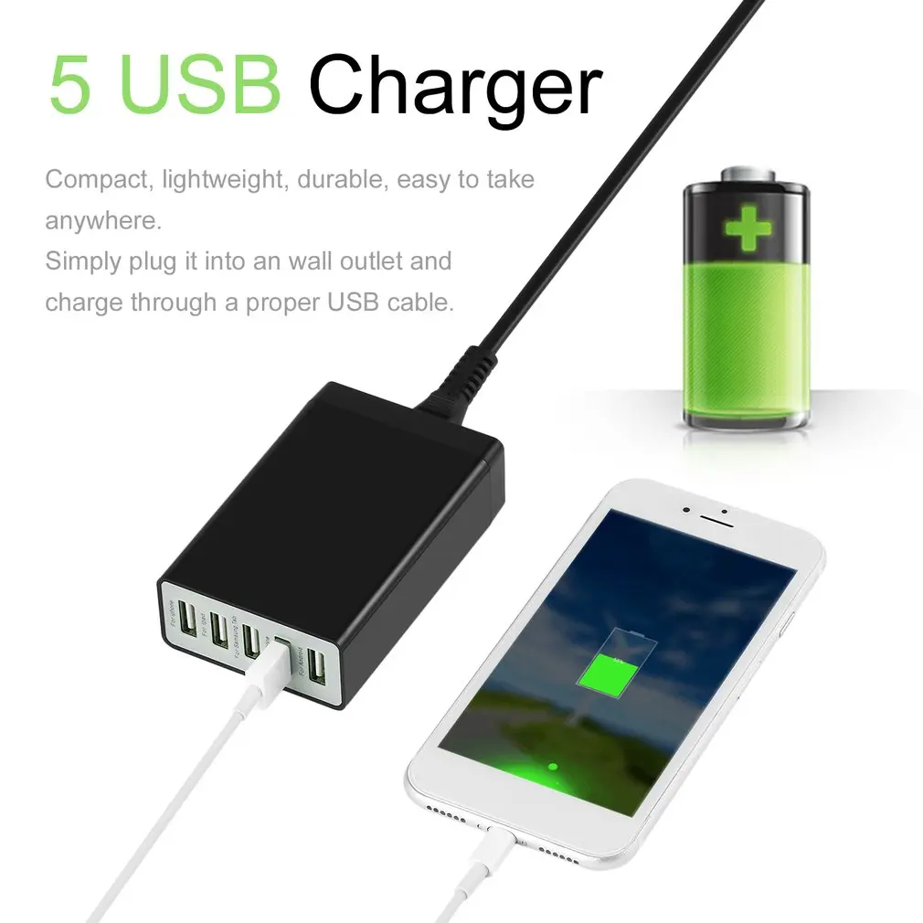 5 в 8A 5 портов USB зарядное устройство с кабелем для передачи данных высокоскоростное зарядное устройство для телефона настенный адаптер для зарядки смартфона розетка для зарядки с европейской вилкой