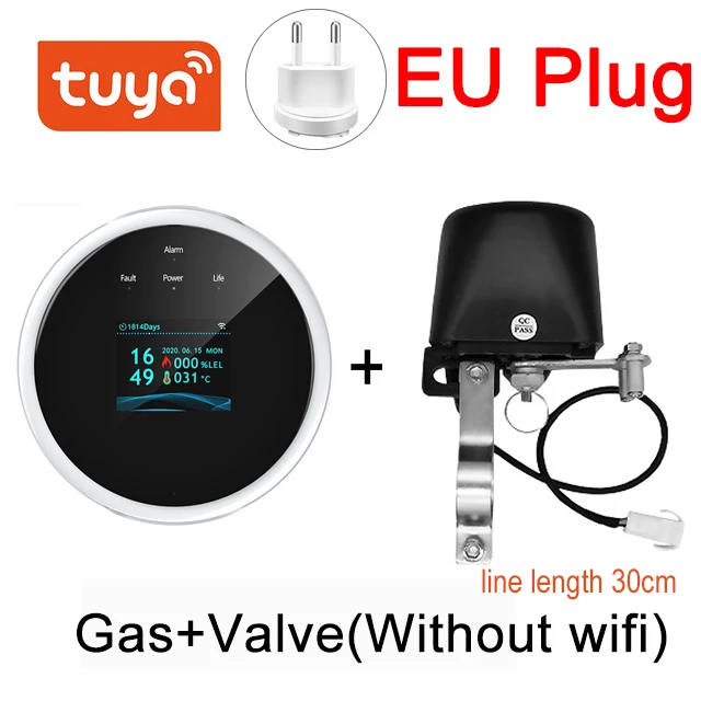 Tuya Smart Wifi Natural Gas Alarm Sensor With temperature function Combustible Gas Leak Detector LCD Display with time display security panic button Alarms & Sensors