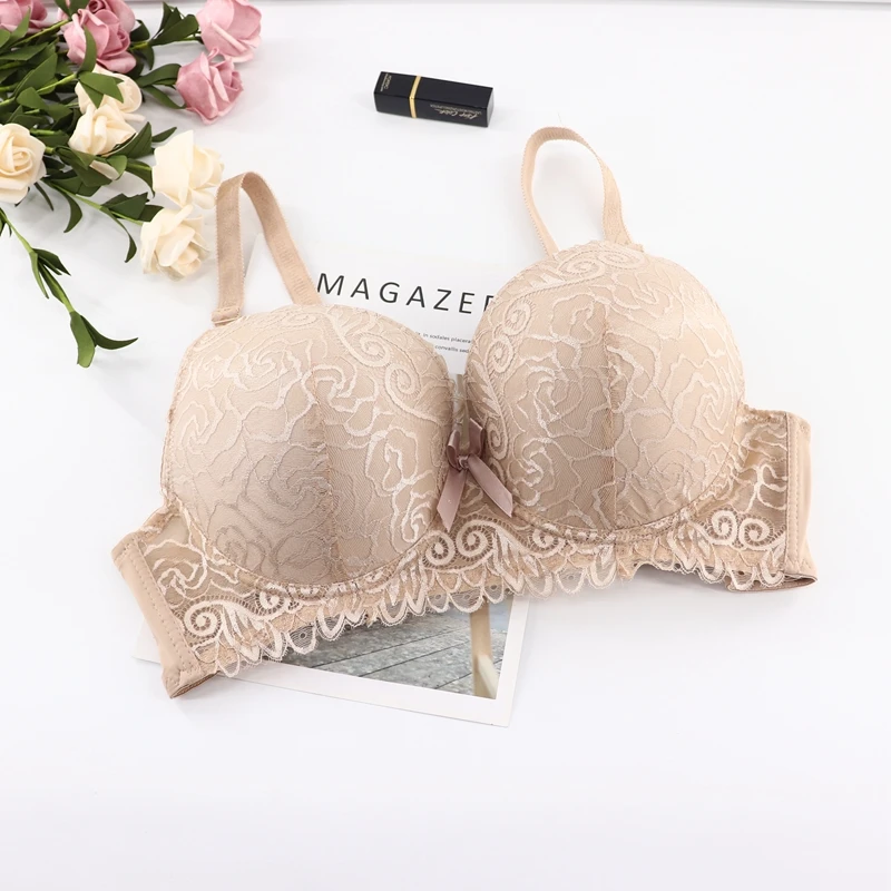 Beauwear французский стиль кружева девушка тонкая чашка C D женское белье Глубокий V сексуальный женский бюстгальтер размера плюс 42D 44D 46D 48D мягкие бюстгальтеры для женщин - Цвет: Khaki