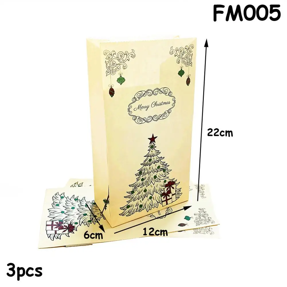 24pcs Christmas Kraft Paper Bag Xmas Stickers Set Moose Gift Paper Bag Stickers Xmas Candy Food Cookies Packing Paper Bags 40p