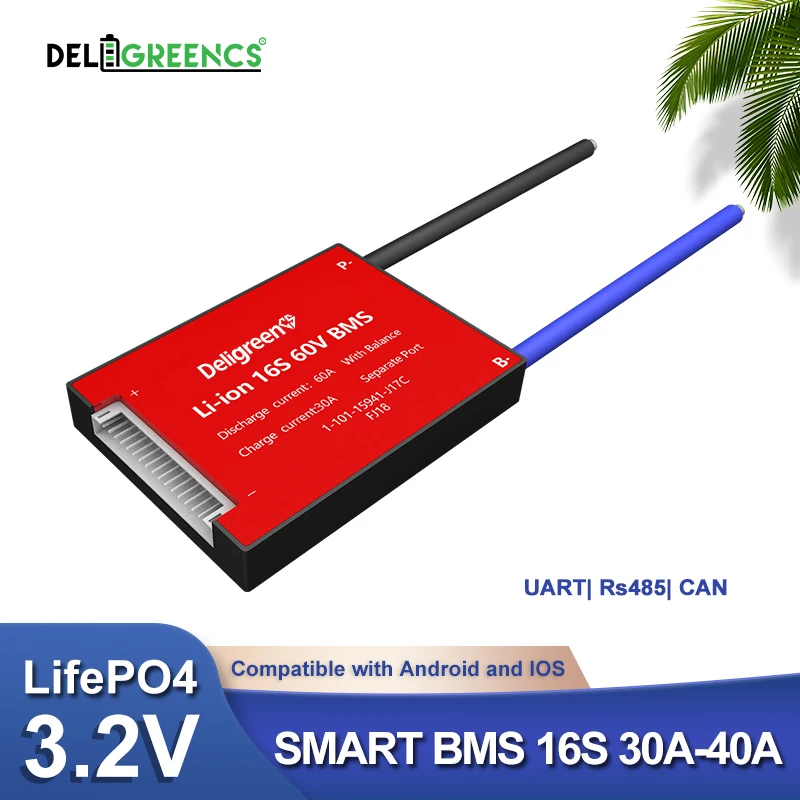 3.2v Smart BMS 16S 30A 40A 60A with Bluetooth UART 485 CAN for 60V LiFePO4 Battery EV Ebike Power storage | Электроника