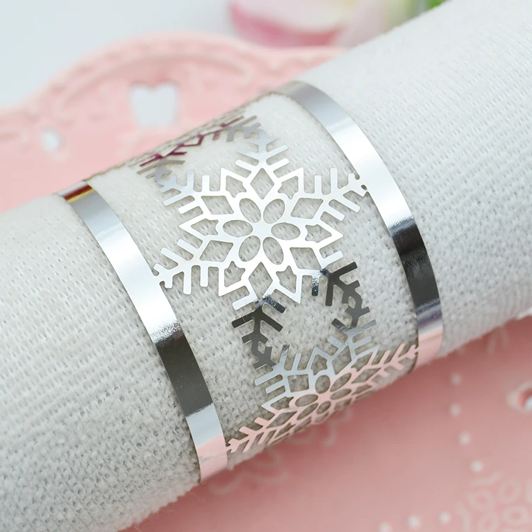 50 шт Зимние вечерние рождественские кольца для салфеток с лазерной огранкой и серебряными снежинками