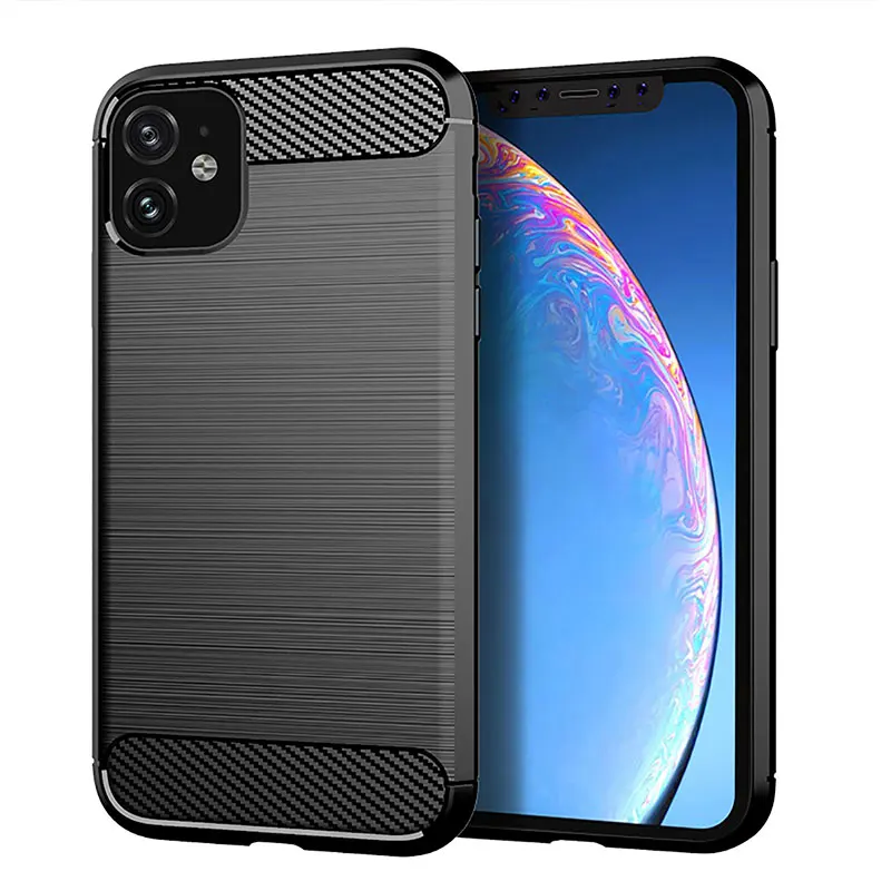 

For iPhone 11 2019 Case Carbon Fiber Brushed Armor Soft Silicone Back Cover For iPhone 11 Pro Max Capas For iPhone XR X XS Max