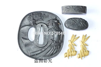 

Rare Set Samurai Iron Steel Guard Tsuba Menuki Fuchi Kashira For Japanese Samurai Katana Sword Steel Wakizashi Hand/Guard Tsuba