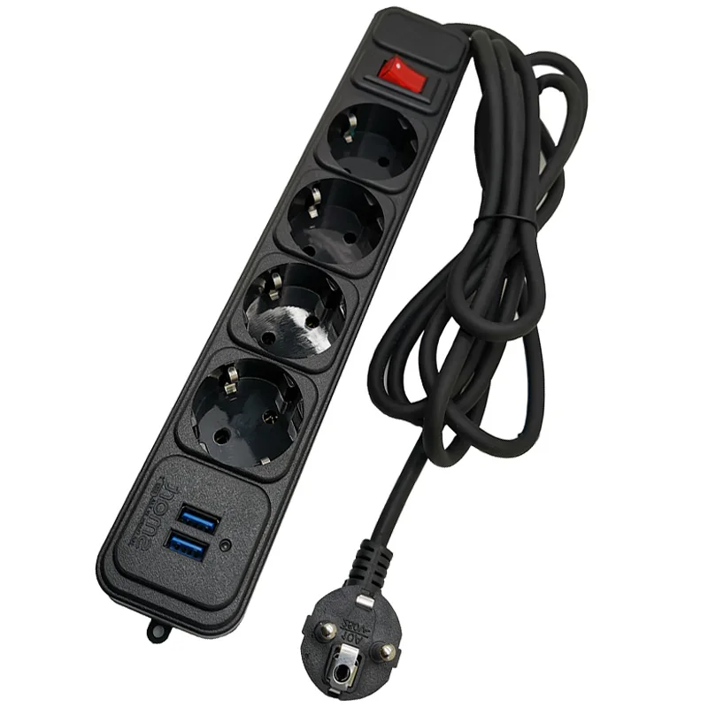 

EU RUS Plug Power Strip Switch 2.8M Cable EU 4 AC Outlets 2 USB Electrical Extension Cord Socket Network Filter 2500W for Phones