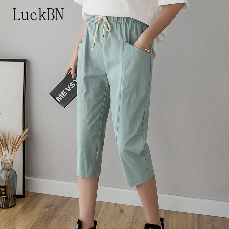 Cotton linen cropped trousers Clearance