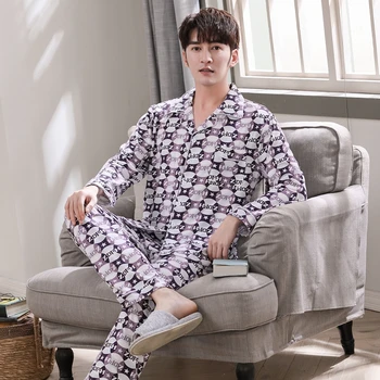 

Men's Cotton Sleepwear Set Loungewear Men Sleep Shirt Trousers Plaid pijama hombre invierno Winter Man Pajamas for Men