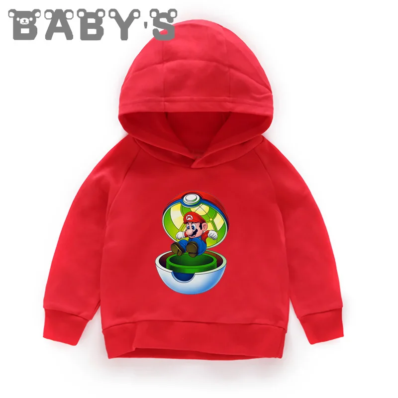 Детские толстовки с капюшоном; детские толстовки с принтом «Super Mario Bros»; пуловер для малышей; топы для девочек и мальчиков; осенняя одежда; KMT5222 - Цвет: 5222L-Red