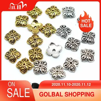 

50/100pcs 8mm Vintage Silver Plated 4 petals Beads Caps Pattern Beads Cap for Jewelry Findings Components Flower Petal Bead Cap