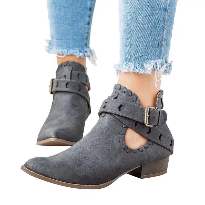 

Litthing Women Solid Color Adjustable Ankle Boots 2019 New Female Pointed Toe Buckle Shoes