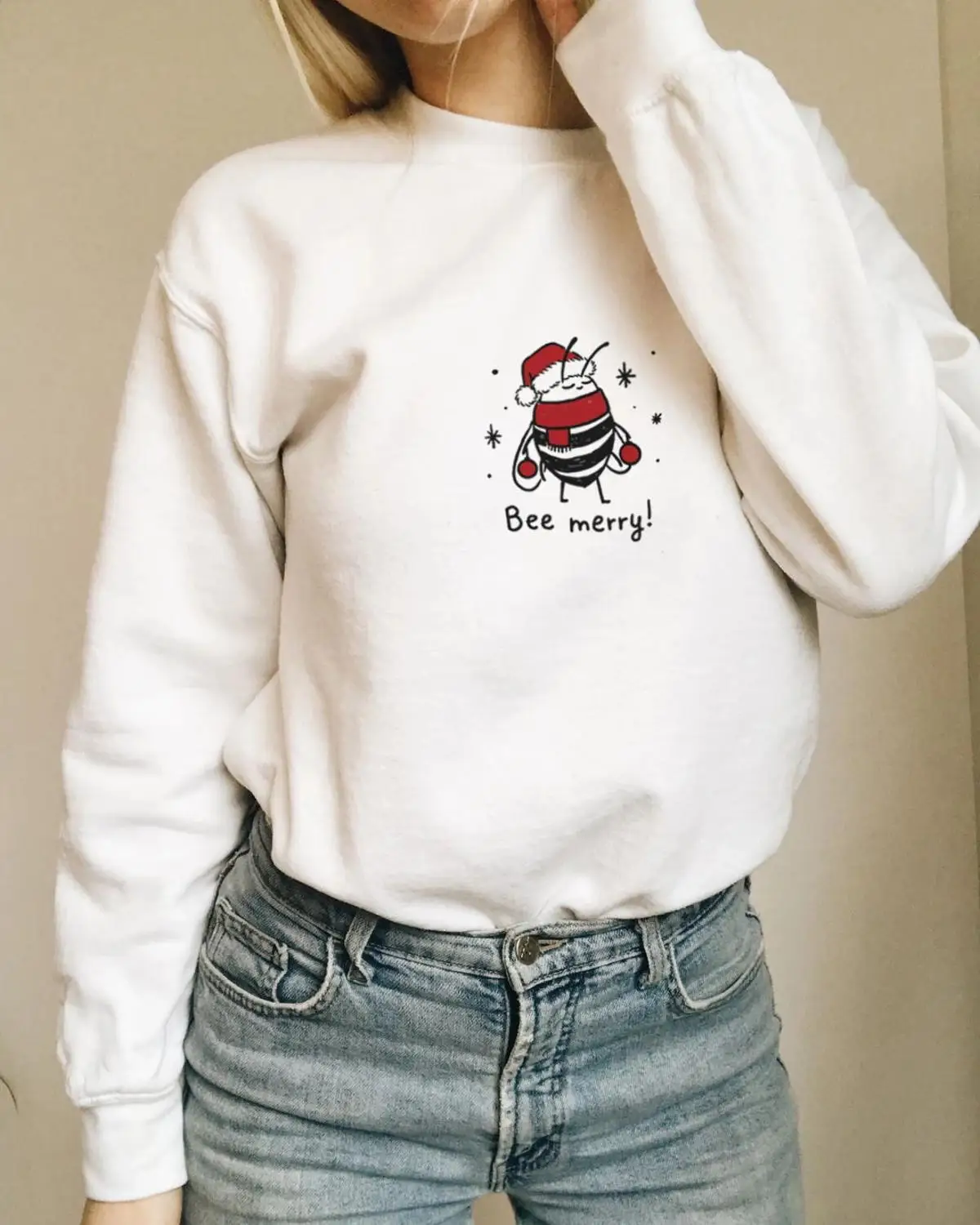 BEE MERRY. COLORED Christmas Sweatshirt funny women kawaii fashion hipster unisex vintage outfit graphic Jumper Pullovers tops