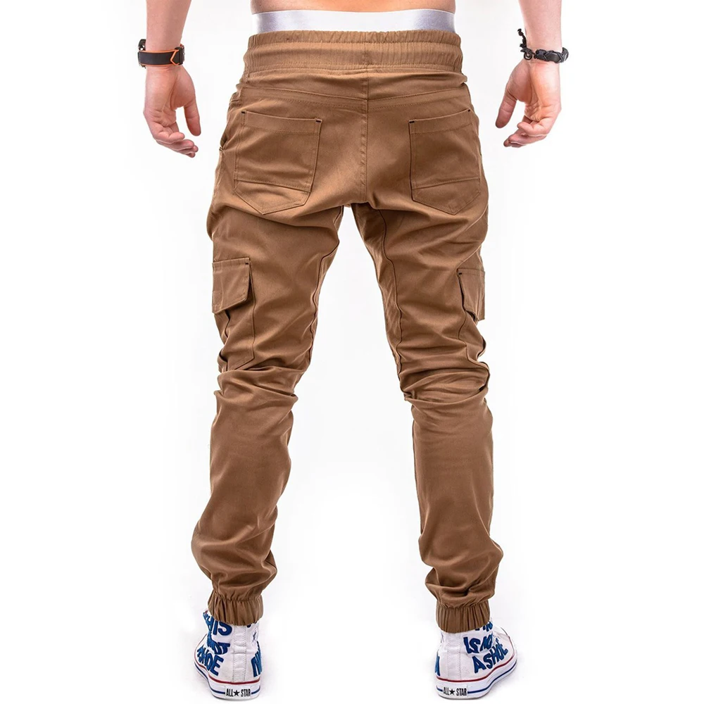 Горячая Распродажа, новые стильные мужские одноцветные повседневные брюки со шнурком и боковыми карманами, средняя талия