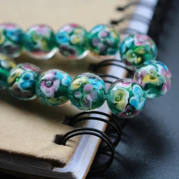 

20Pcs 10mm 12mm 14mm Handmade Glass lampwork beads Flower Beads Teal Green for jewelry making Wholesale and Retail