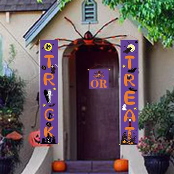 

3PCS Halloween Door Trick Or Treat Banner Creative Halloween Couplet For Festival Doorway Halloween Decoration Banner