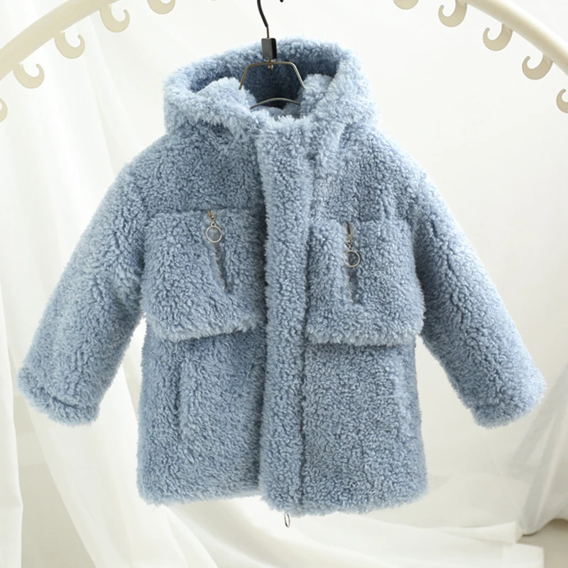 blue Модная детская зимняя куртка, пальто, Детские теплые толстые длинные пуховые пальто с меховым воротником и капюшоном для подростков 6, 8, 10, 12 лет - Цвет: blue