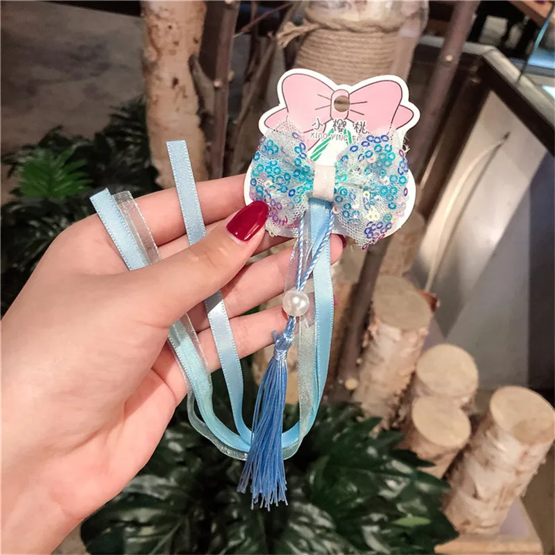 6 Children Ribbon Bow Hairpins Cute Glitter Princess Hair Clips Hair Accessories For Girls Barrette Party Headwear Birthday Gift - Цвет: 6