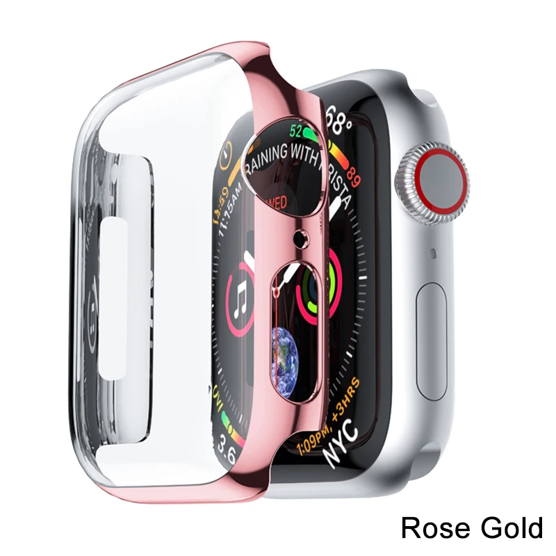 Rose Gold Защитный чехол для Apple Watch 5, 4, 3, iwatch, ремешок 42 мм, 38 мм, 44 мм, 40 мм, бампер, защита экрана, покрытие из поликарбоната, водонепроницаемый корпус - Цвет: Rose Gold