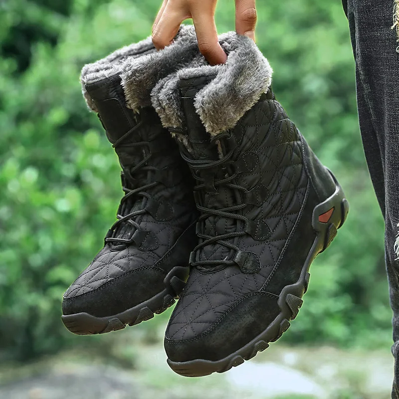 Зимние ботинки на меху для мужчин; кроссовки; Мужская обувь; повседневные качественные водонепроницаемые теплые ботинки для взрослых до-30 градусов Цельсия; 46-47