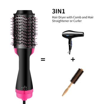 

3 In 1 Hair Dryer Volumizer Salon Hot Air Paddle Styling Brush Negative Ion Generator Hair Straightener Curler