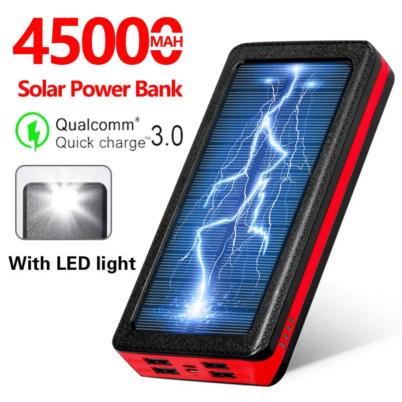 45000mAh Солнечный портативный внешний аккумулятор наружный светодиодный свет 4 USB