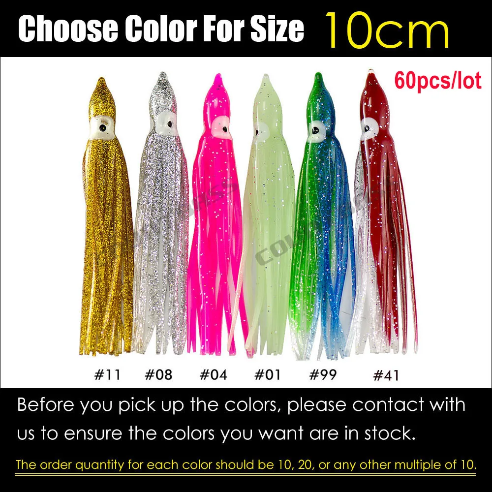 60PCS 10CM COUNTBASS выбрать Цвета ссылка на каблуке 6 см, 8 см, 10 см, 12 см, 15 см, 18 см в ширину Троллинг Кальмар юбки, мягкие приманки на осьминогов, Hoochie приманки для рыбалки - Цвет: 60PCS 10CM
