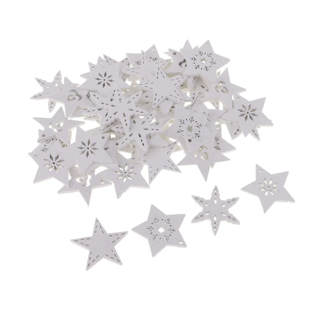 50x Wooden Christmas Snowflake Craft Shape 3mm Wood Star Wedding Decorations