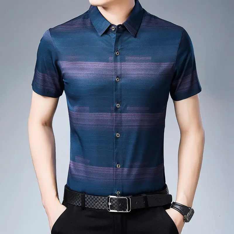 Летняя мужская рубашка с короткими рукавами и воротником коротким рукавом для