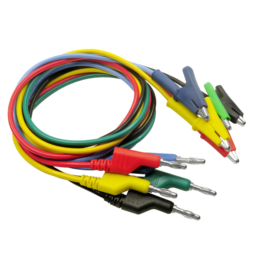 Silicone Banana Plug to Crocodile Alligator Clip Test Lead Wire Cable 5 pieces per Pack 1Meter 4mm Banana Plug