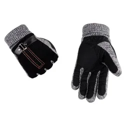 High Quality Pigskin Knitted Wool Gloves Winter Thicken Fleece Warm Men's Big Size Genuine Leather Moto Gloves Male Mittens G124