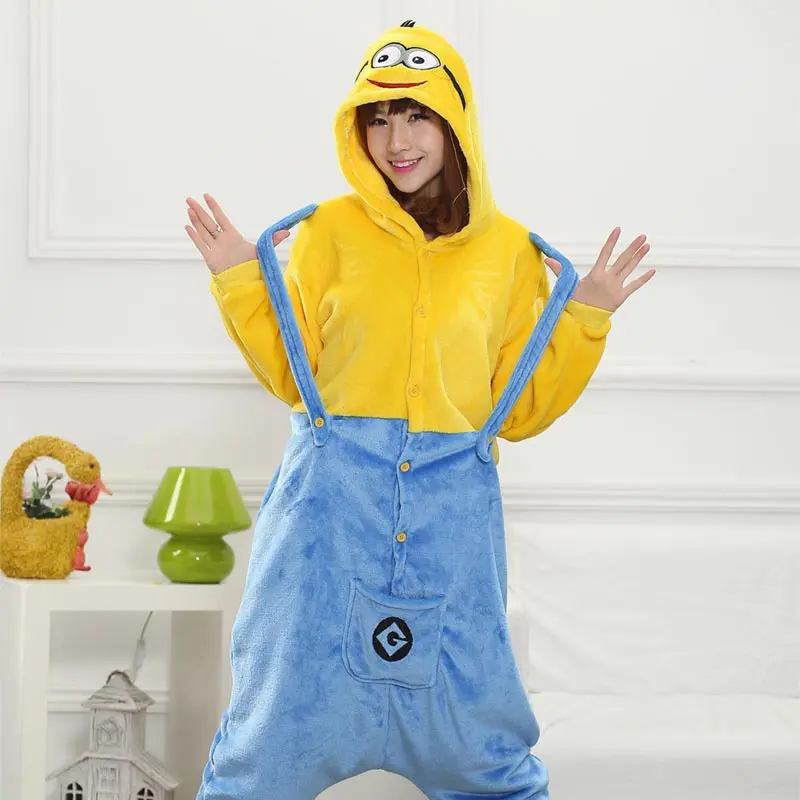 

Funny Cute Minions Onesie Kigurumi Anime Pajama For Women Girls Winter Warm Sleepwear Home Jumpsuit Adult Christmas Overalls