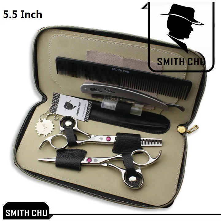 LZS0003 55 with bag 6," Парикмахерские ножницы SMITH CHU ножницы для стрижки волос филировочные ножницы Япония 440c Профессиональные парикмахерские наборы Tesoura LZS0003 - Цвет: LZS0003 55 with bag