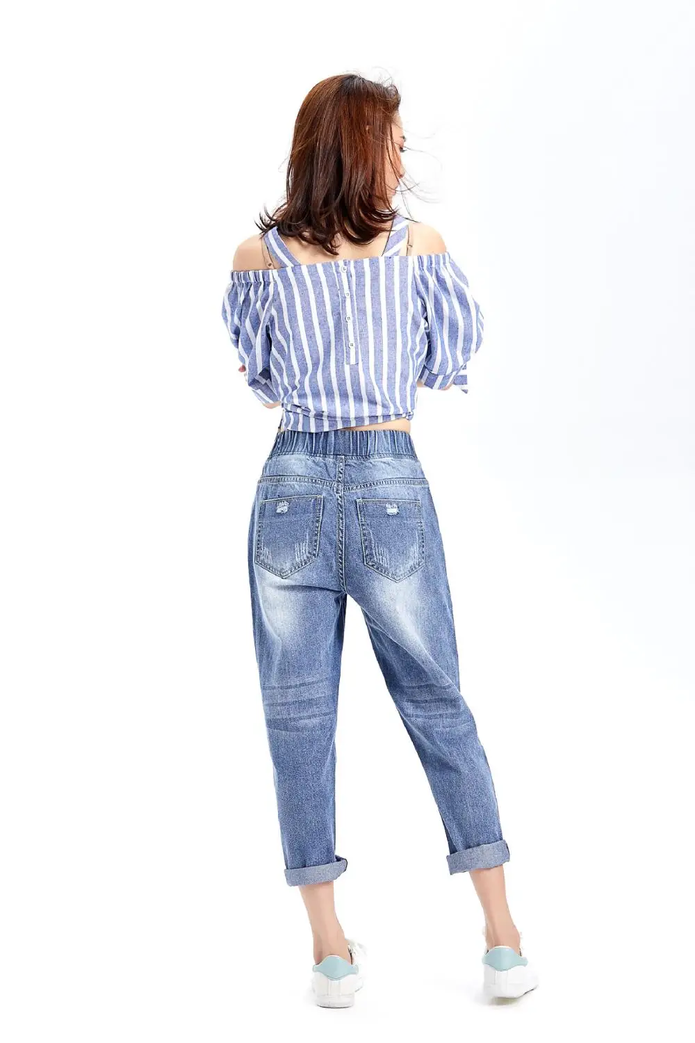 Новинка, большие размеры XL_ 5XL, женские джинсы, модные женские джинсы с дырочками, женские укороченные брюки, брюки Hallen, синие джинсы