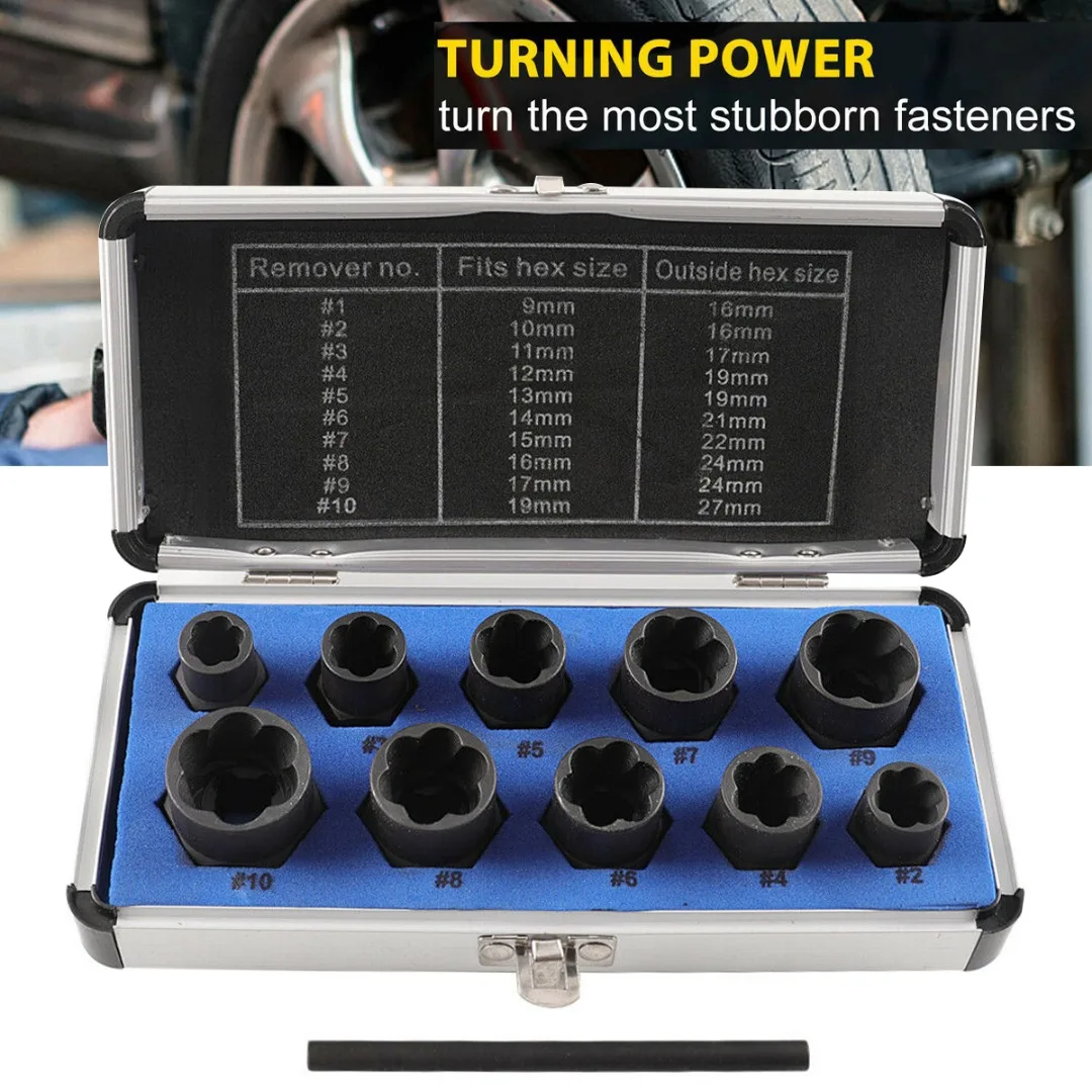 

11pcs Damaged Nut High Remover Stud Extractor Set Broken Bolt Screw Twist Removal Tool With Box Hardware Repair Hand Tool